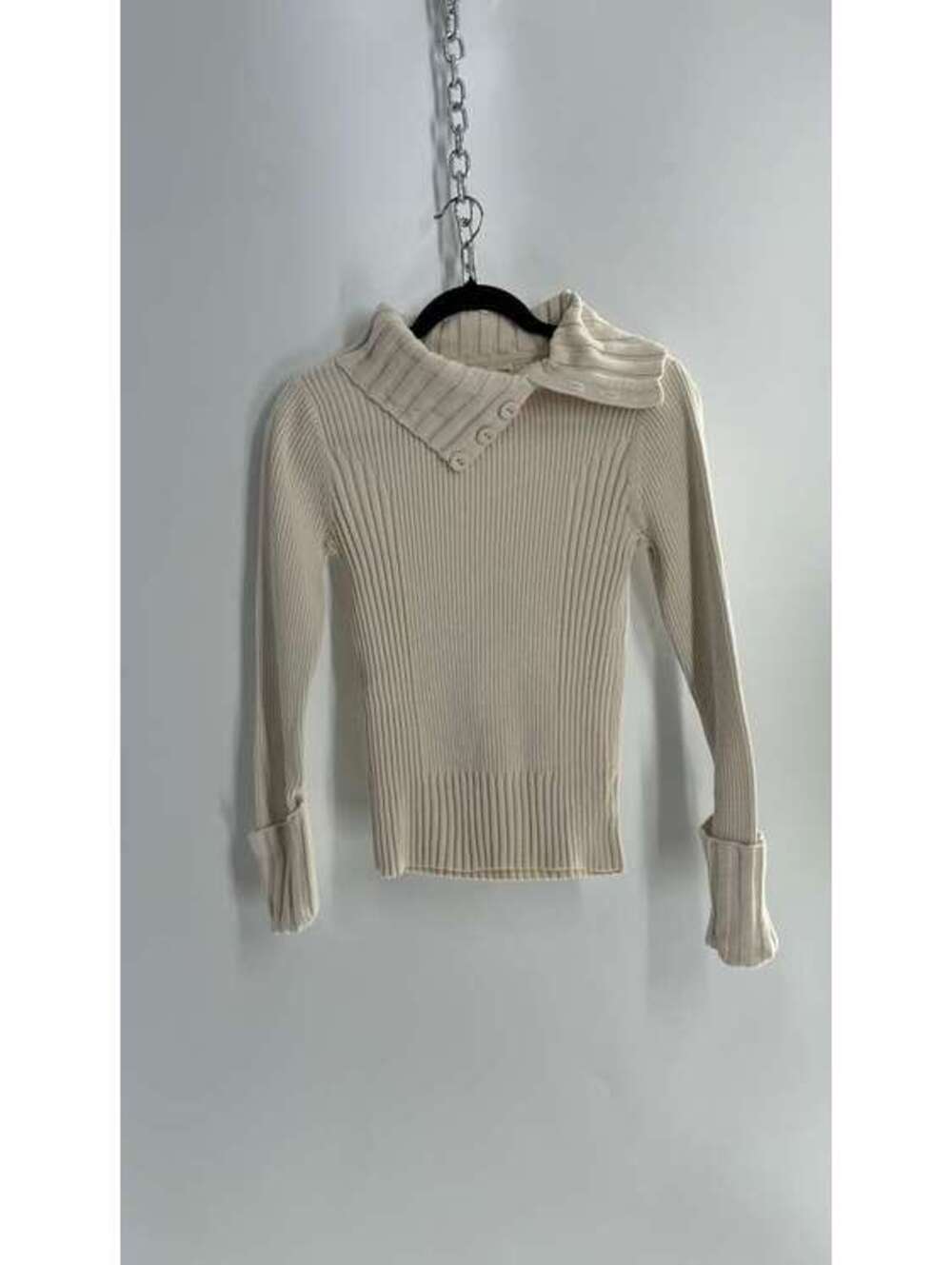 Vintage 1990s DKNY Off White Ribbed Sweater (Medium)
